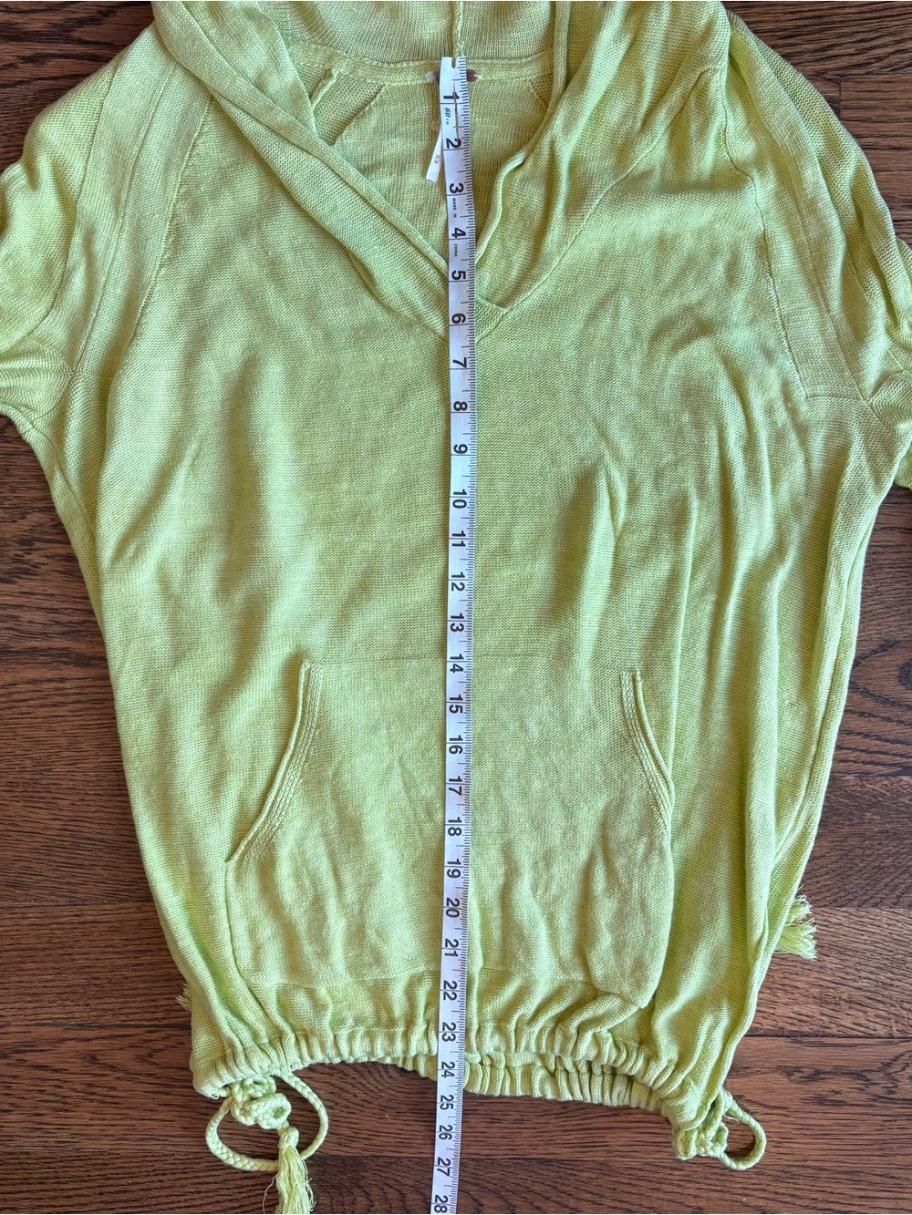 Free People For the Win Cinch Lime Green Knit Lightweight Hoodie | Medium - Picture 6 of 7